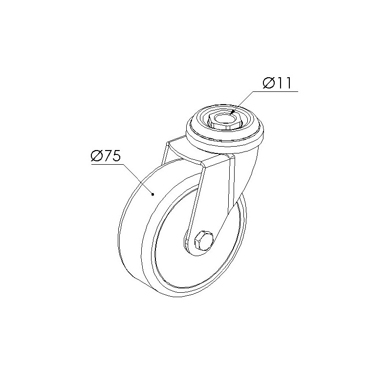 Schéma cotes - Roulette pivotante profilé aluminium – D75 – 75kg - Elcom shop