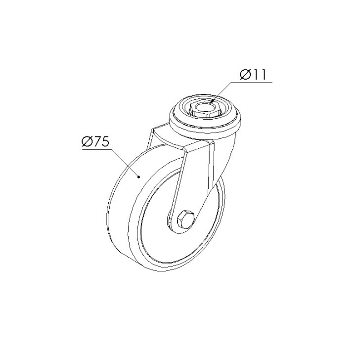 Schéma cotes - Roulette pivotante profilé aluminium – D75 – 75kg - Elcom shop