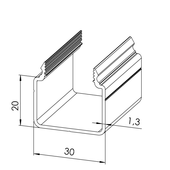 Goulotte pour profilé alu - U - 30x30 mm