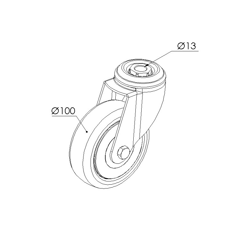 Schéma cotes - Roulette pivotante profilé aluminium – D100 – 110kg - Elcom shop