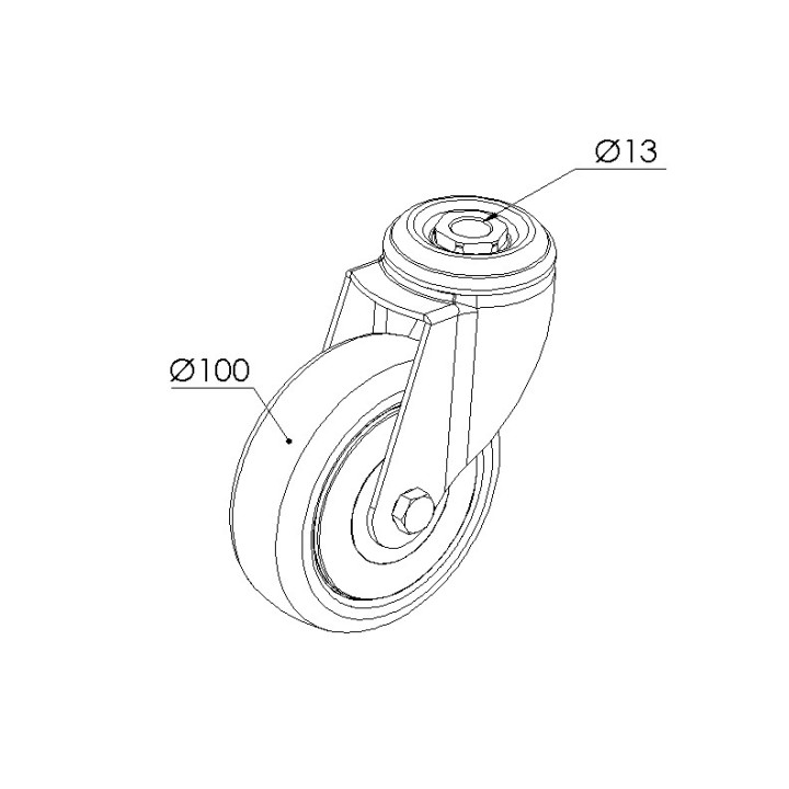 Schéma cotes - Roulette pivotante profilé aluminium – D100 – 110kg - Elcom shop