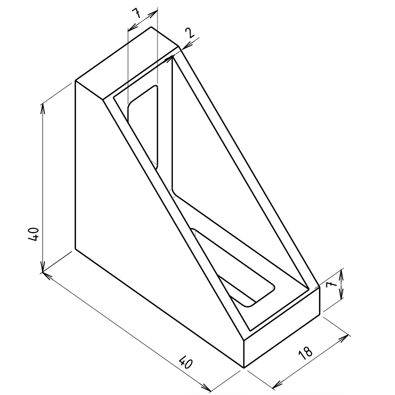 Equerre profilé aluminium – Section 40x40x18 mm - Al - Sablé