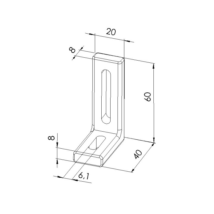 Equerre légère profilé aluminium – 60x40x20 – Noir - Zn - elcom shop