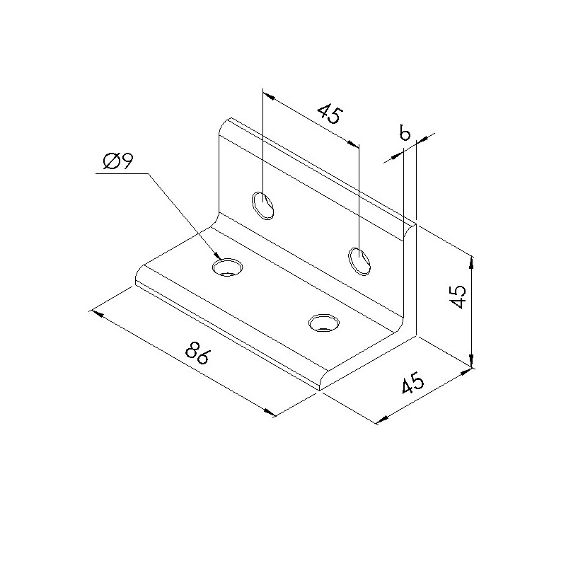 Schéma cotes - Equerre d’assemblage longue profilé aluminium V4 – Section 45x90 mm - Elcom shop