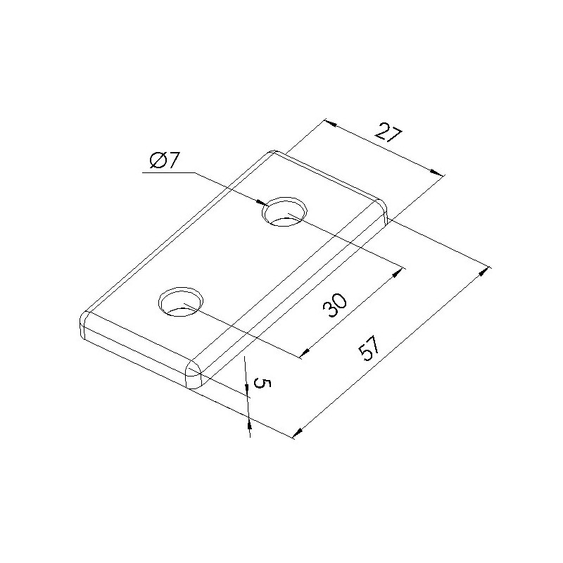 Schéma cotes - Plaque de connexion V2 Profilé aluminium – Section 30x60 mm - Elcom shop