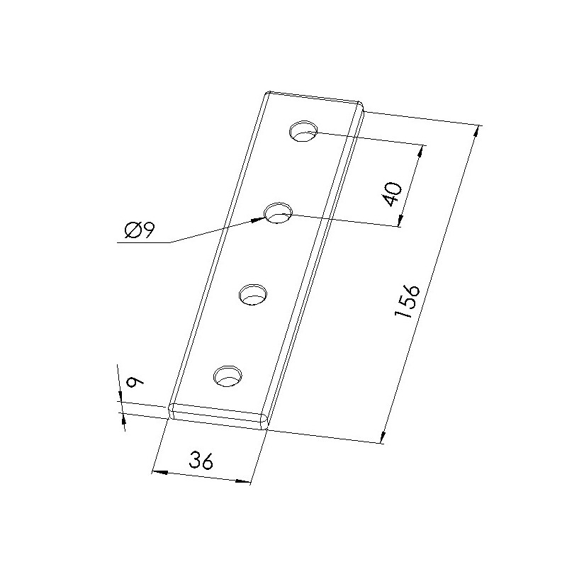 Schéma cotes - Plaque de connexion V4 profilé aluminium - 40x160 mm - Elcom shop