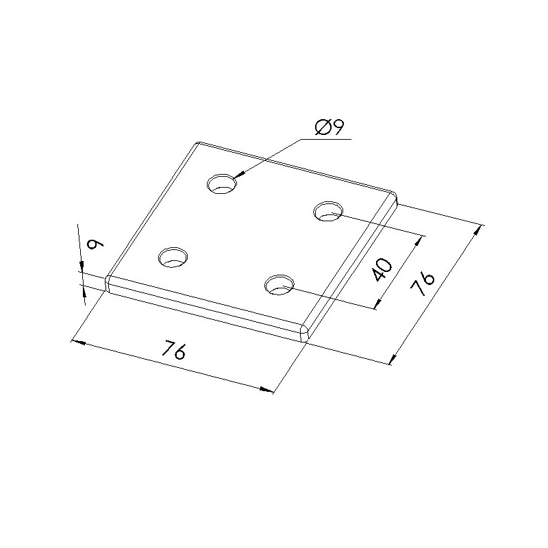 Schéma cotes - Plaque d’assemblage profilé aluminium – Section 80x80 mm – V4C - Elcom shop