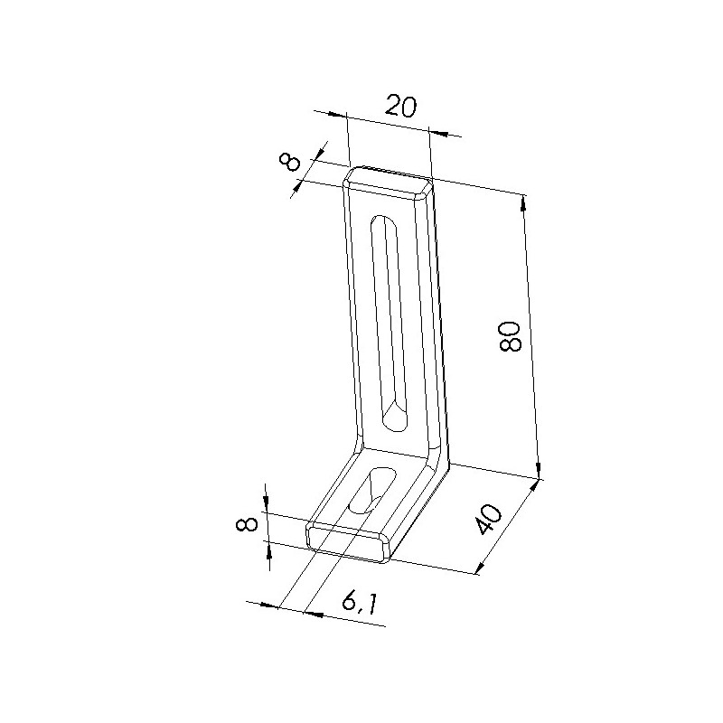 Schéma cotes - Equerre légère profilé aluminium – 80x40x20 – Noir- Zn - Elcom shop