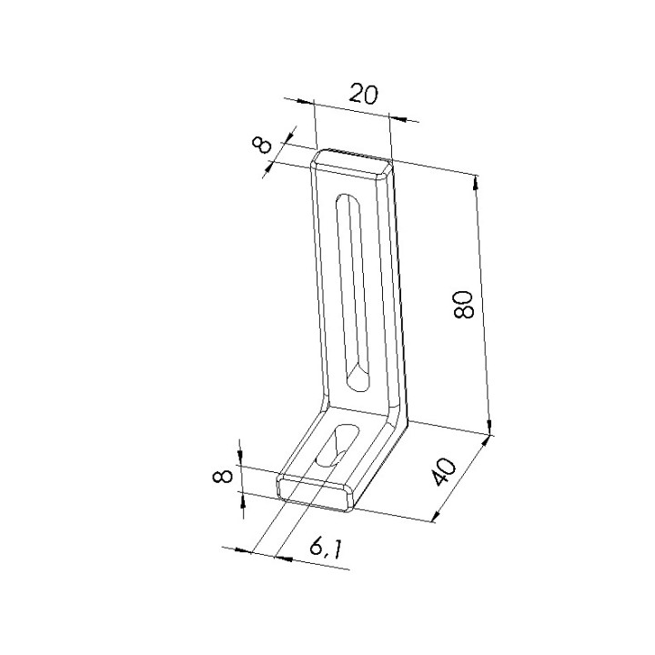 Schéma cotes - Equerre légère profilé aluminium – 80x40x20 – Noir- Zn - Elcom shop