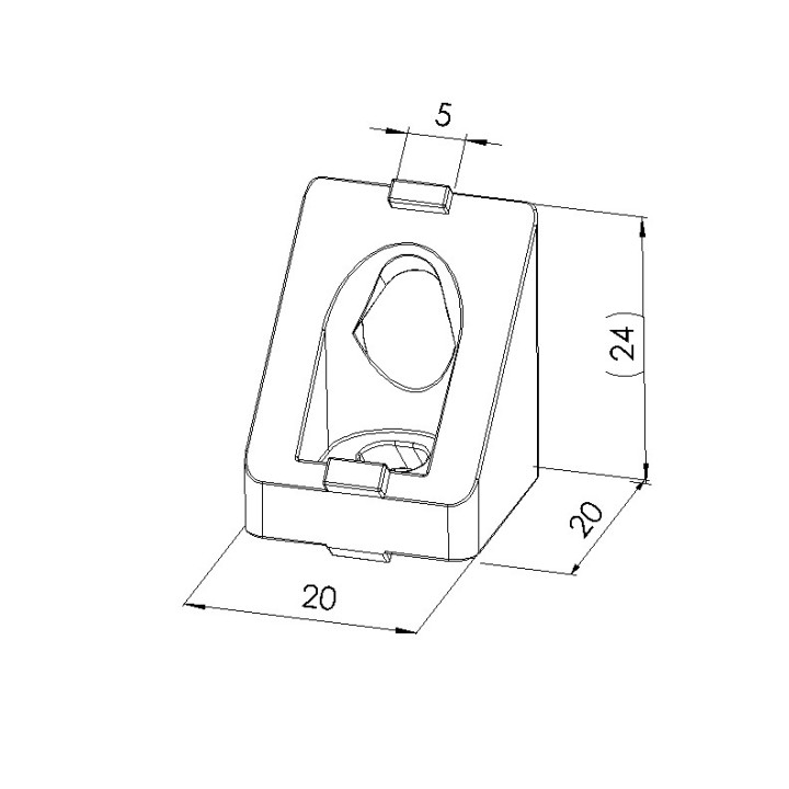 Schéma cotes - Equerre de renfort profilé aluminium – 5 – 20 – 45° - Avec fixation - Elcom shop