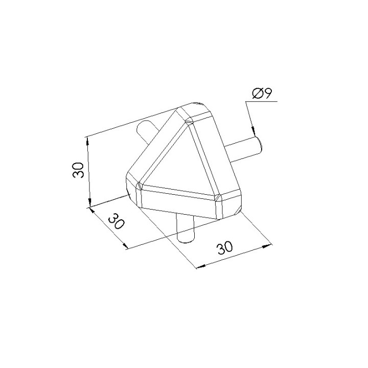 Schéma cotes - Kit raccord d’angle profilé aluminium – Rainure 6 mm – 30x30x30-45° - Elcom shop